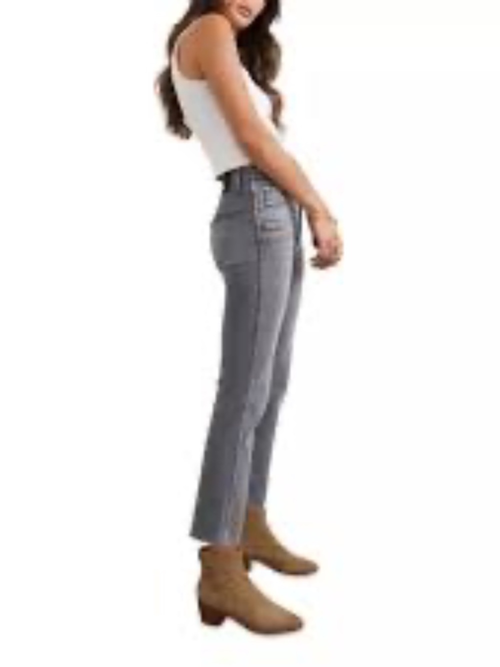 AMO Chloe Crop Straight Tapered Coal Charcoal Grey Jeans
